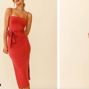 Selfie Leslie Serenade Me Square Neckline Side Split Midi Dress Rose